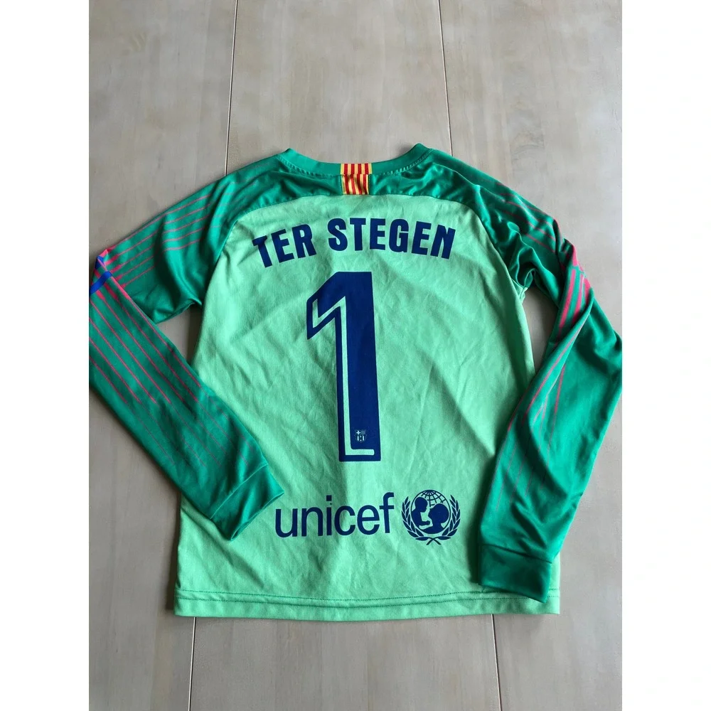 Nike FC Barcelona 2021 2022 Ter Stegen #1 Goalkeeper Jersey Shorts Set Youth 12A